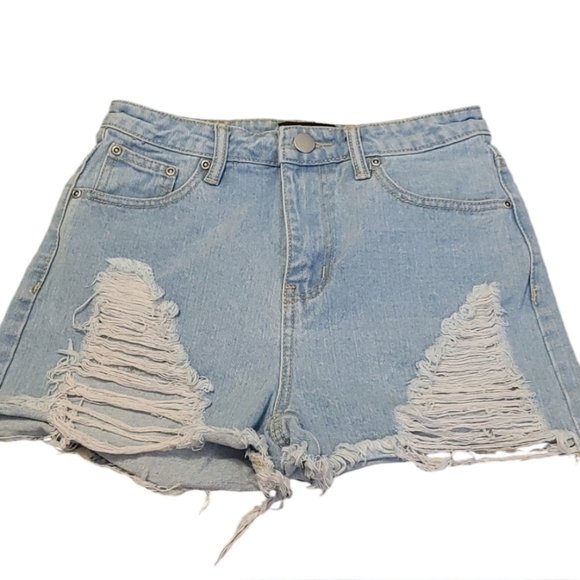 PrettyLittleThing Pants - Pretty Little Things US sz 4 UK sz 8 denim distressed high waist shorts WS42
